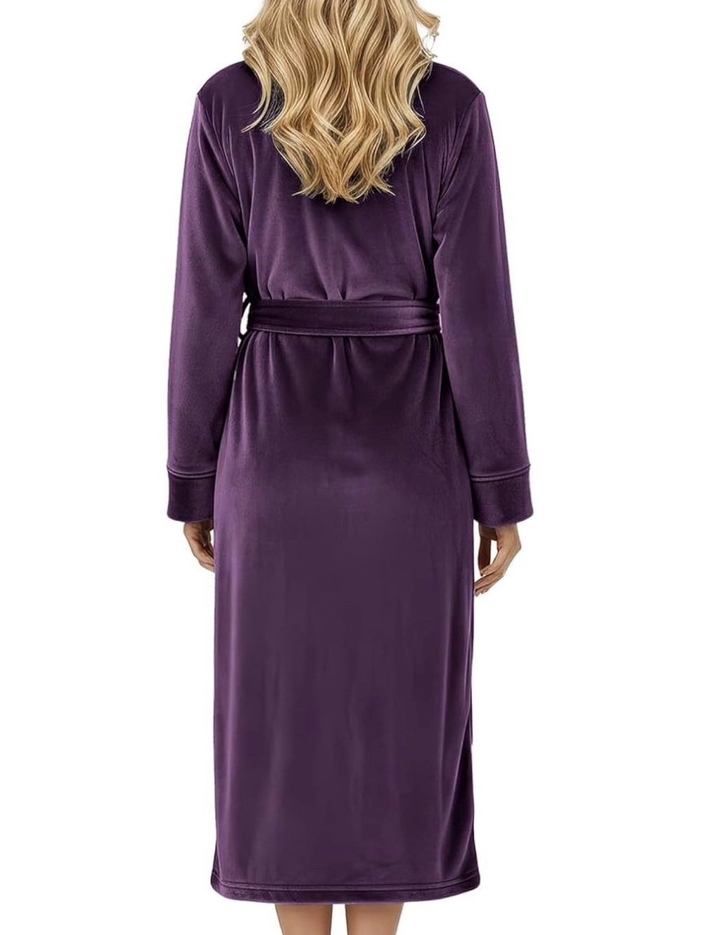Plush Hooded Long Robe for Women — Deep Plum - Picture 3 of 6